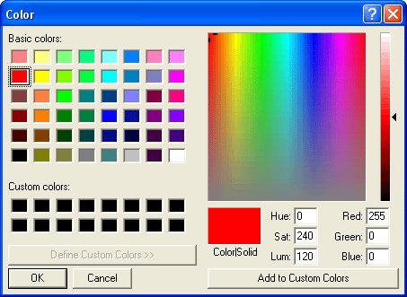 Colors dialogue box